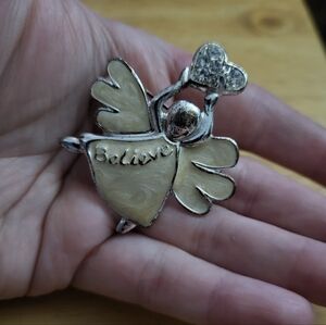 Angel  Rhinestone Heart " Believe " Brooch
